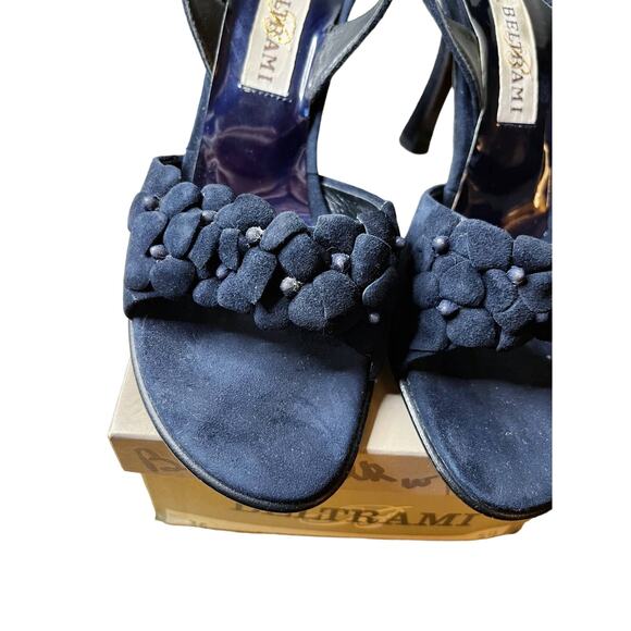 BELTRAMI Suede Sandals Navy Blue 3D Floral Design Sling Back Italy EU 38 US 7.5 - Picture 8 of 14